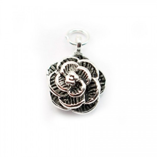 Sterling Silver 925  breloque flower 11mm  with ring 4.5mmX 1pc 