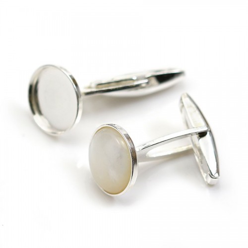 Cuff link with small dish for pearls half-drilled Sterling silver 925 ,20x8x17.5 mm x 2pcs