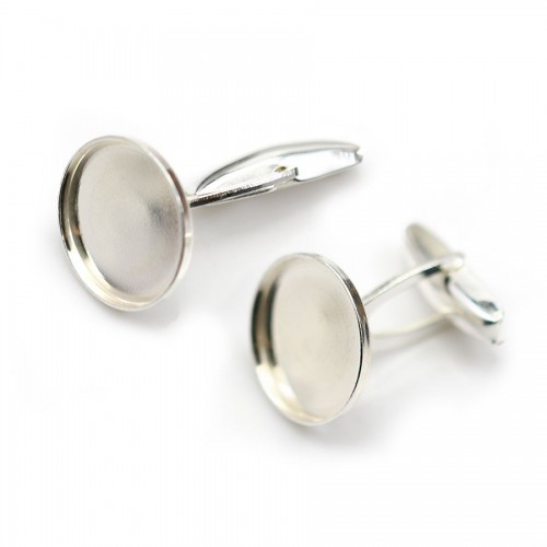 Bouton de manchette, en argent 925 pour cabochon rond de 16mm x 2pcs