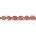 Quatz fraise,en forme d'octogonal facette sur fil 10mm x 40cm