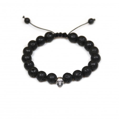 Lavastein & Totenkopf Armband - Verstellbare Makramee x 1St