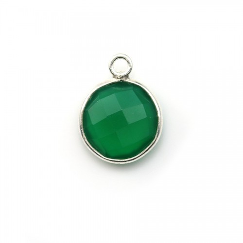 Ágata verde redonda facetada engastada en plata 11mm x 1pc