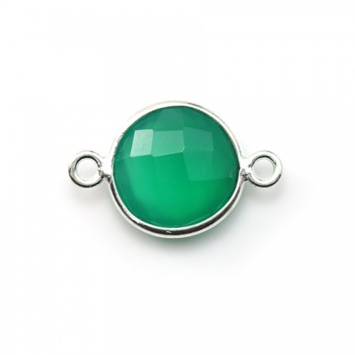 Ágata verde redonda facetada 2 anillos engastados en plata 11mm x 1pc
