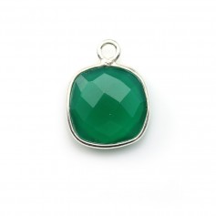 Agate verte en coussin facetté sertie sur argent 925 11mm x 1pc