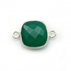 Agate verte en coussin facetté 2 anneaux sertie sur argent 925 11mm x 1pc