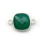 Agate verte en coussin facetté 2 anneaux sertie sur argent 925 11mm x 1pc