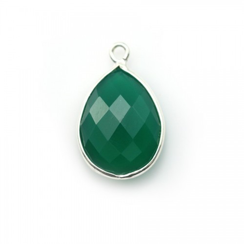 Agate verte goutte facettée sertie sur argent 925 13x17mm x 1pc
