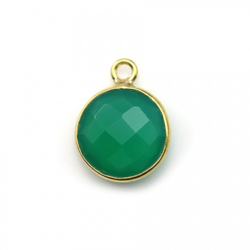 Faceted round green agate set in gold-plated silver 11mm x 1pc