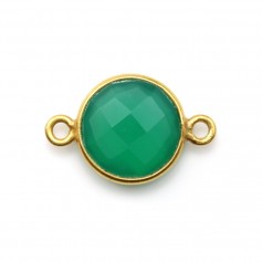 Agate verte ronde facettée 2 anneaux sertie sur argent doré 11mm x 1pc