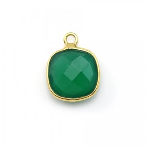 Ágata verde en cojín facetada y engastada en plata dorada 11mm x 1pc