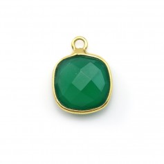 Agate verte coussin facetté sertie sur argent 925 doré à l'or fin 11mm x 1pc
