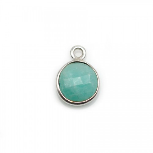 Amazonite ronde facettée sertie sur argent 9mm, un anneau x 1pc