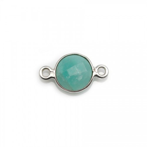 Faceted round Amazonite set in silver 2 rings, 9mm x 1pc