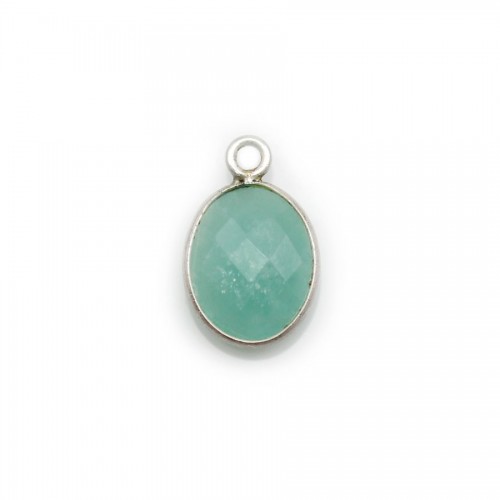 Amazonite ovale facettée sertie sur argent 9x11mm, un anneau x 1pc