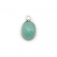 Amazonite ovale facettée sertie sur argent 9x11mm, un anneau x 1pc