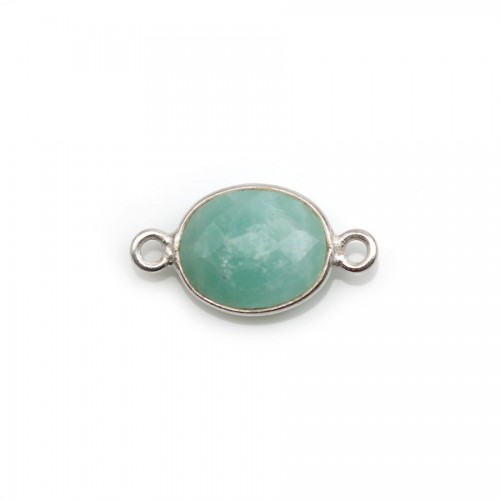 Faceted Oval Amazonite set in silver 9x11mm, 2 rings x 1pc
