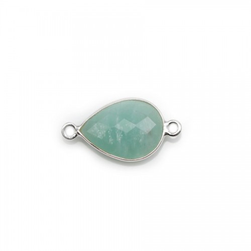 Amazonite goutte  facettée sertie sur argent 11x15mm, 2 anneaux x 1pc