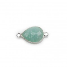 Amazonite goutte  facettée sertie sur argent 11x15mm, 2 anneaux x 1pc
