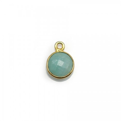 Amazonite ronde facettée sertie sur argent doré 9mm, un anneau x 1pc