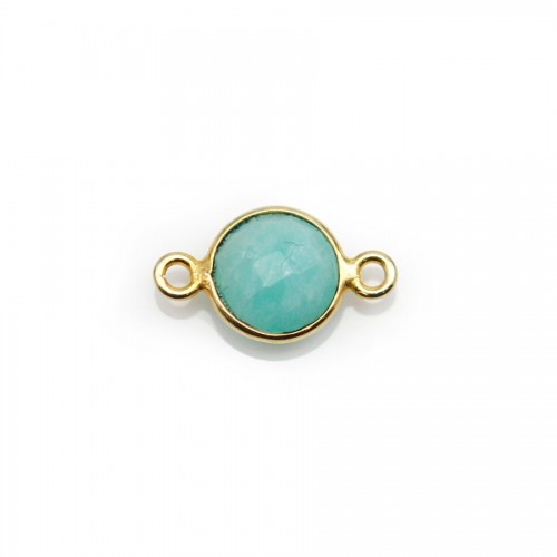Faceted round amazonite, set in gold-plated silver 2 rings x 9mm, x 1pc
