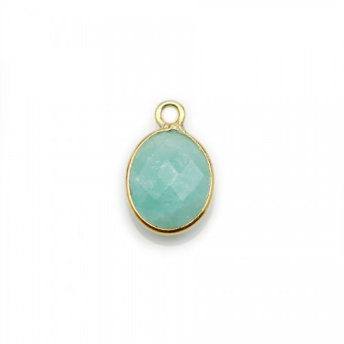 Amazonite ovale facettée sertie sur argent 925 doré à l'or fin 9x11mm, un anneau x 1pc