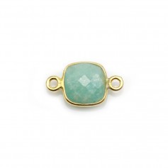 Amazonite carré facettée sertie sur argent 925 doré à l'or fin 9mm, 2 anneaux x 1pc