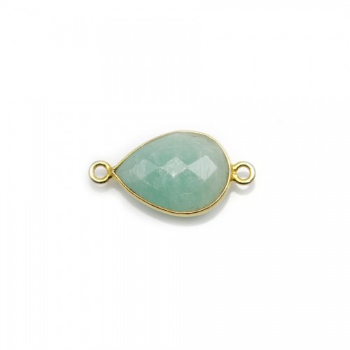 Faceted drop Amazonite set in gold-plated silver with 2 rings 11x15mm x 1pc