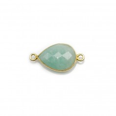 Amazonite goutte  facettée sertie sur argent doré 2 anneaux 11x15mm x 1pc