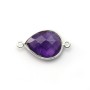 Améthyste goutte facettée sertie sur argent 925 2 anneaux 13x17mm  x 1pc