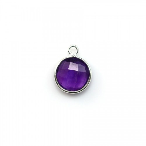 Faceted round amethyst set in silver 9mm, 1 ring  x 1pc