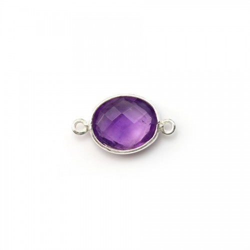 Faceted oval amethyst set in silver 11x13mm x 1pc