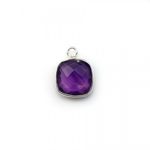 Faceted cushion cut amethyst set in silver 11mm, 1 ring x 1pc