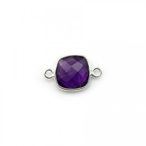 Faceted cushion amethyst set in silver with 2 rings 9mm x 1pc