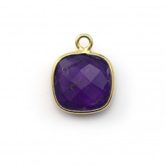 Améthyste en coussin facetté sertie sur argent doré 11mm x 1pc