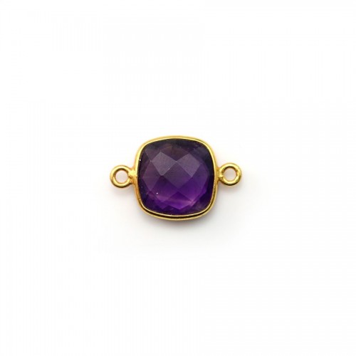 Faceted cushion amethyst set in gold-plated silver 2 rings 9mm x 1pc