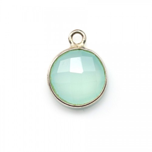 Faceted round chalcedony set in sterling silver 11mm x 1pc