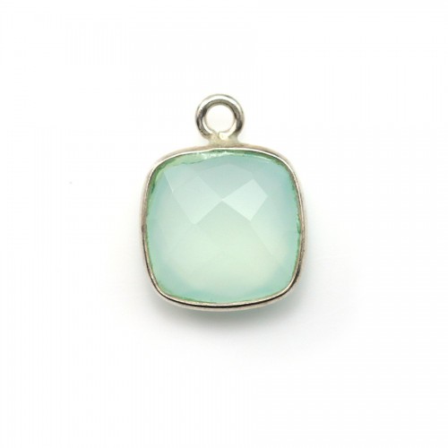 Faceted cushion cut chalcedony set in 925 sterling silver 11mm x 1pc