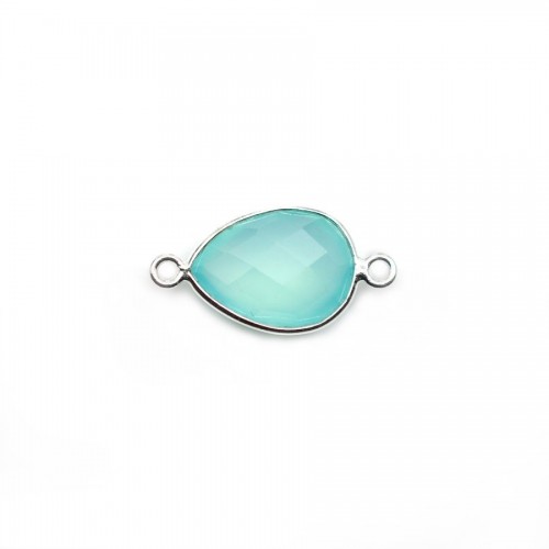 Faceted drop-shape chalcedony set in silver 2 rings 13x17mm x 1pc