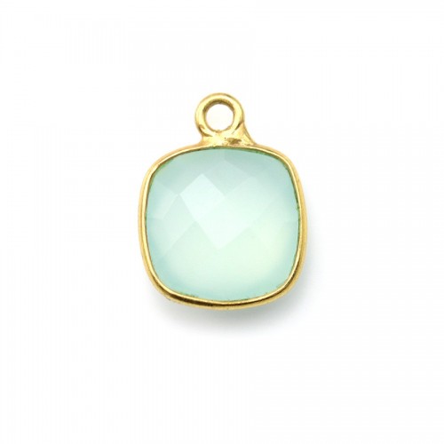 Faceted cushion chalcedony set in gold-plated silver 11mm x 1pc