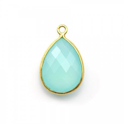 Calcédoine goutte facettée sertie sur argent doré 13x17mm x 1pc