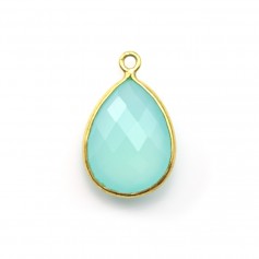 Calcédoine goutte facettée sertie sur argent doré 13x17mm x 1pc