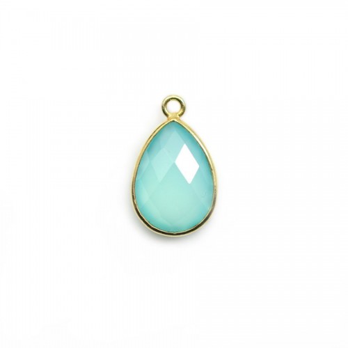 Calcédoine goutte facettée sertie sur argent 925 doré à l'or fin 11x15mm x 1pc