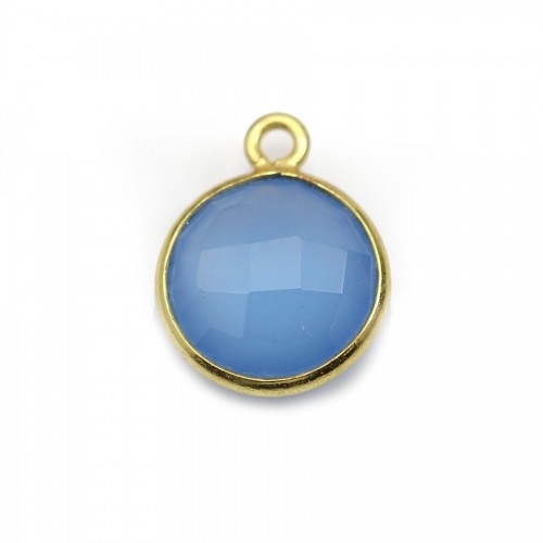 Faceted round chalcedony set in gold-plated silver 11mm x 1pc