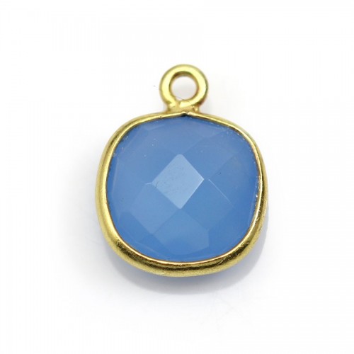 Faceted cushion chalcedony set in gold-plated silver 11mm x 1pc