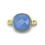 Calcédoine bleu coussin facetté sertie sur argent doré 2 anneaux 11mm x 1pc