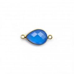 Calcédoine bleu goutte facettée sertie sur argent doré 2 anneaux 11x15mm x 1pc