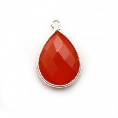 Cornaline goutte facettée sertie sur argent 925 13x17mm x 1pc