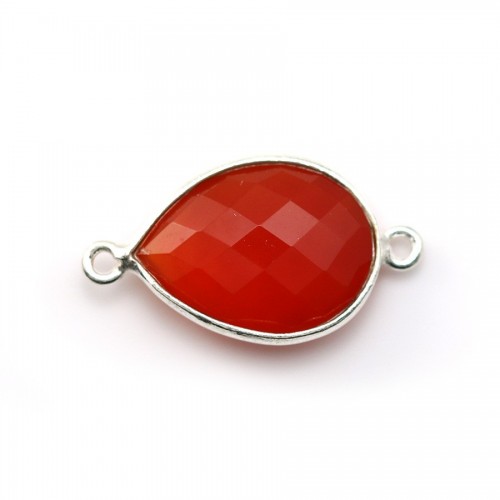 Goccia di corniola sfaccettata su 2 anelli d'argento 13x17 mm x 1 pezzo