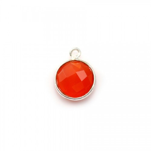 Faceted round carnelian set in silver 11mm x 1pc