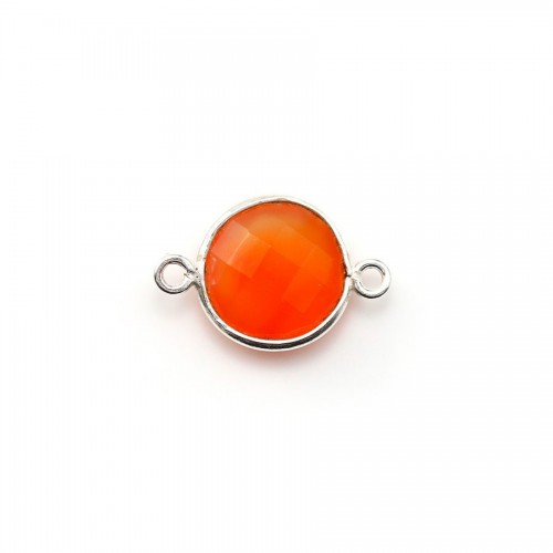 Faceted round carnelian set in silver 2 rings 9mm x 1pc